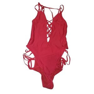 Lagshian Sexy One Piece Swimsuit Red Womens Medium